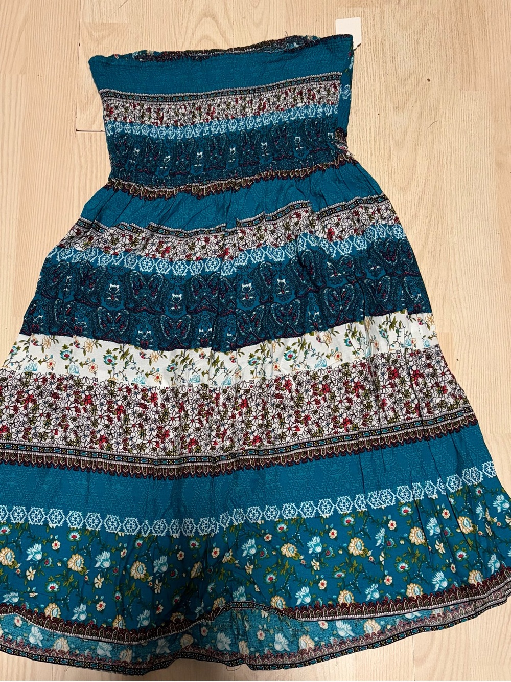 Cupshe Teal Boho Strapless Floral Dress